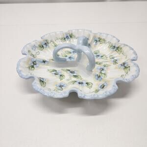 Vtg Forget-Me-Not Hand-Painted Porcelain Dish Trinket Tray Fairy Cottage Shabby